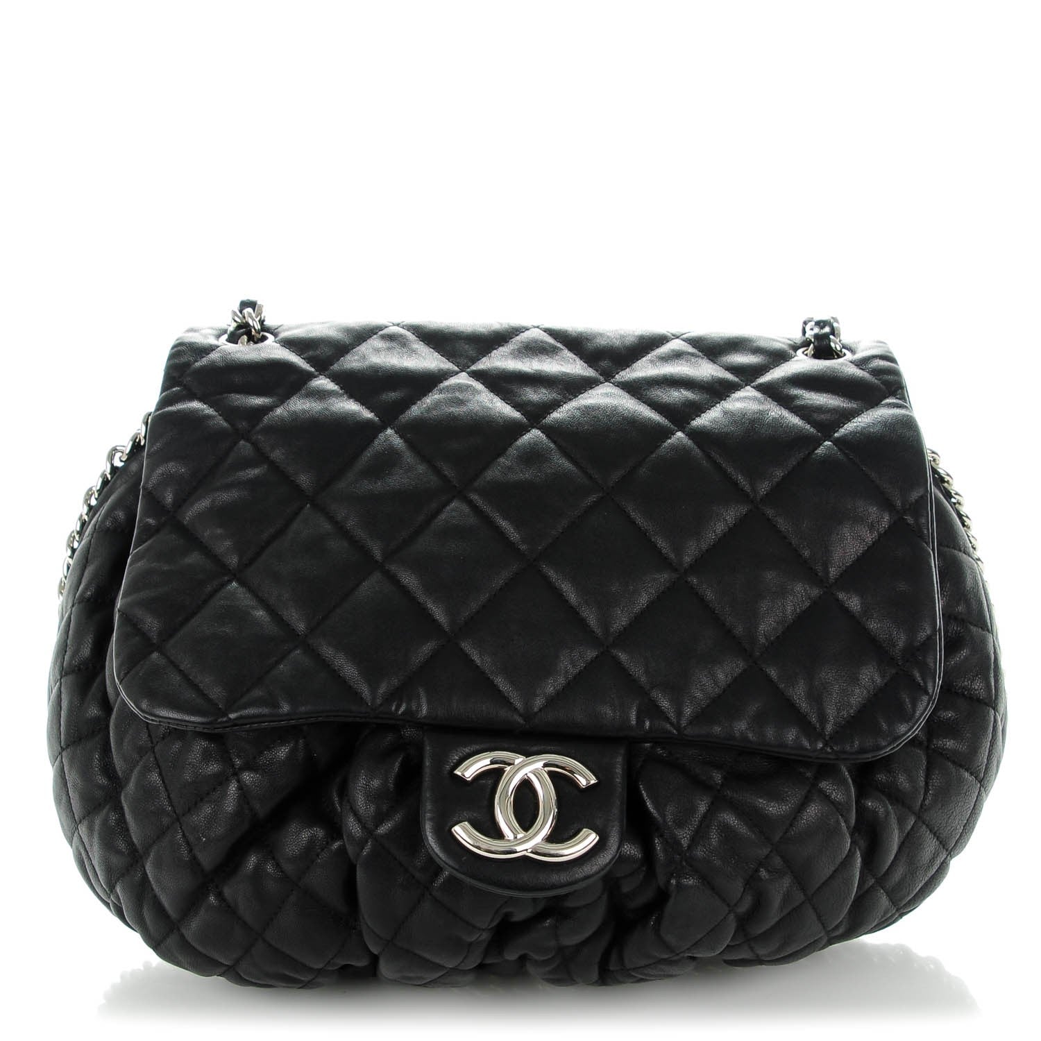 Chanel Washed Lambskin Quilted Large Chain Around Messenger Black 1 of 7