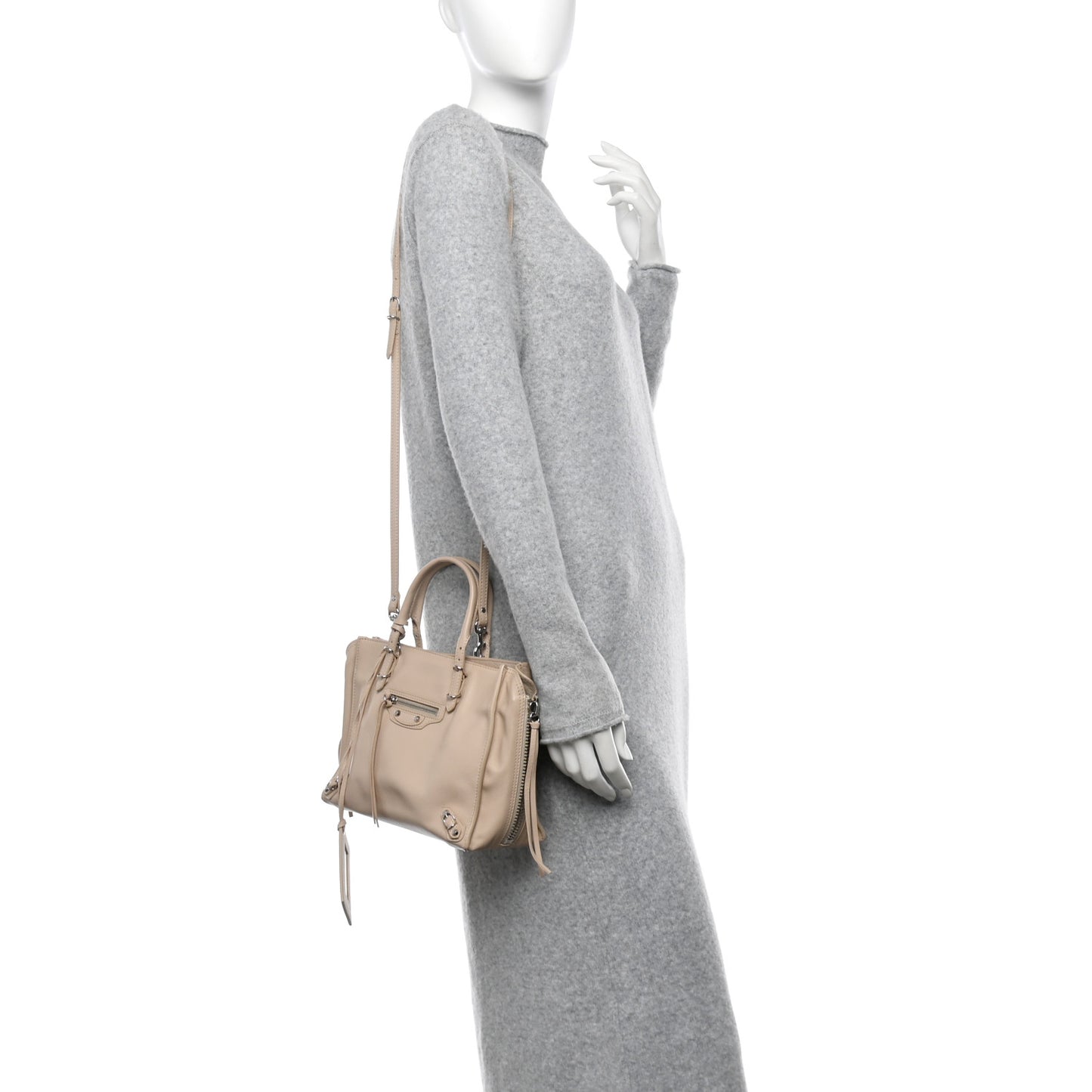 Grained Calfskin Papier Mini A4 Zip Around Tote Light Beige