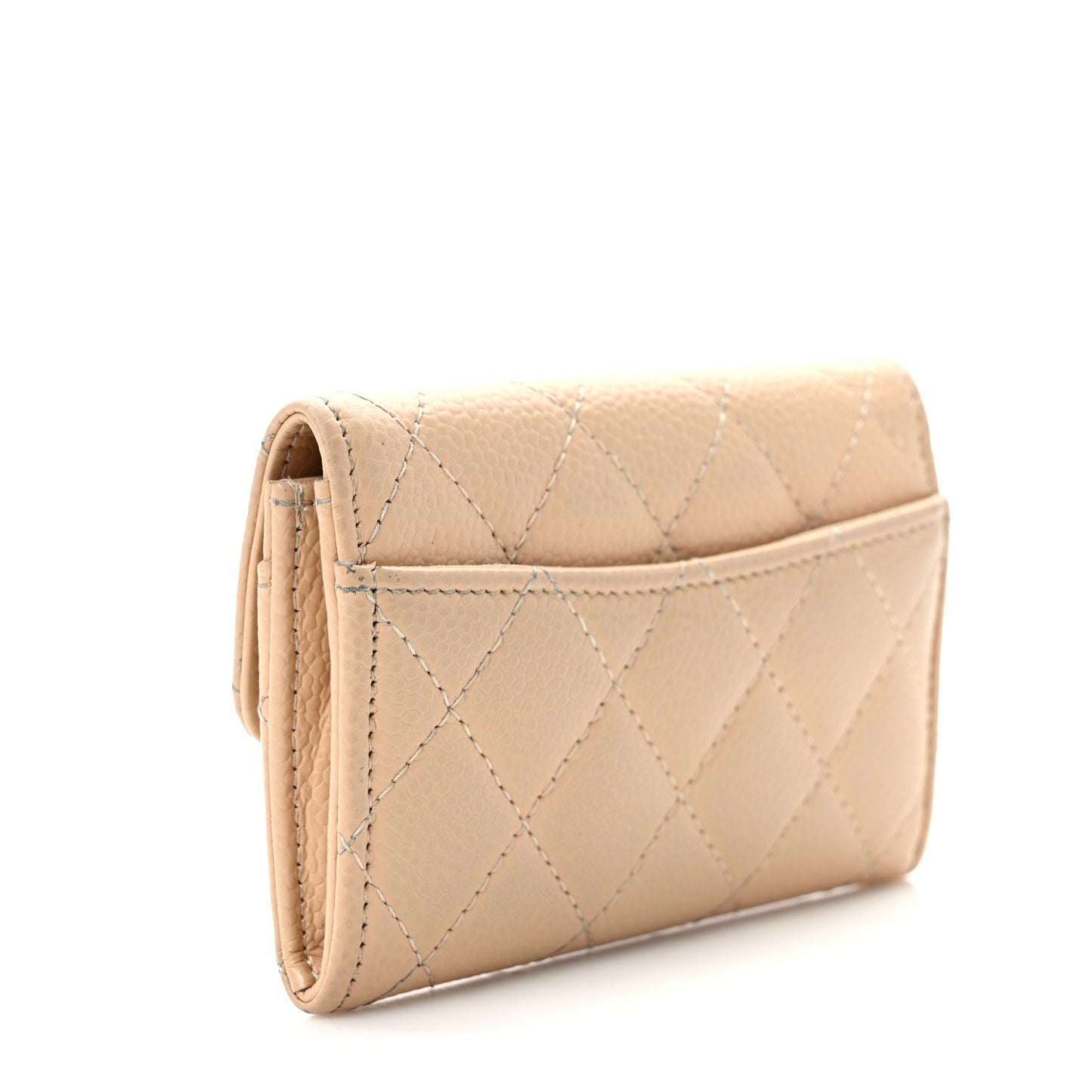 Caviar Quilted Flap Card Holder Wallet Beige