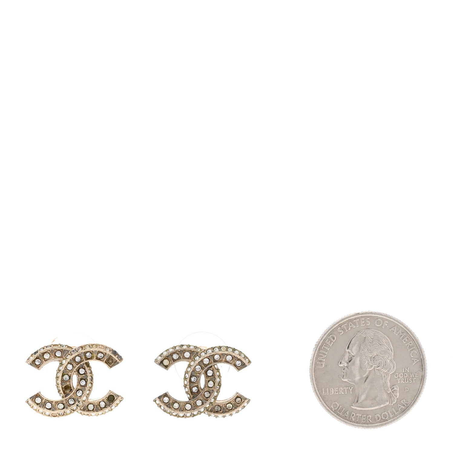 Chanel Crystal Timeless CC Earrings Light Gold 2 of 8