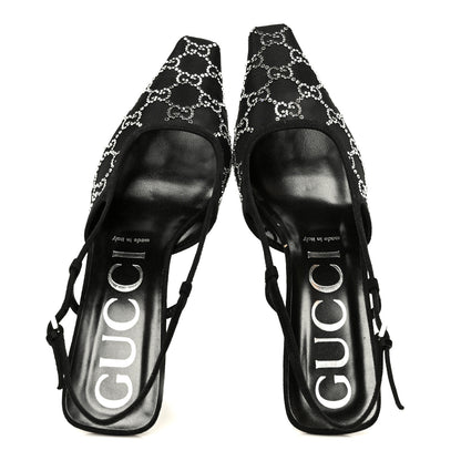 Gucci Tela Retino Kid Scamosciato Crystal GG Monogram Square G 35mm Slingback Pumps 39 Black 2 of 11