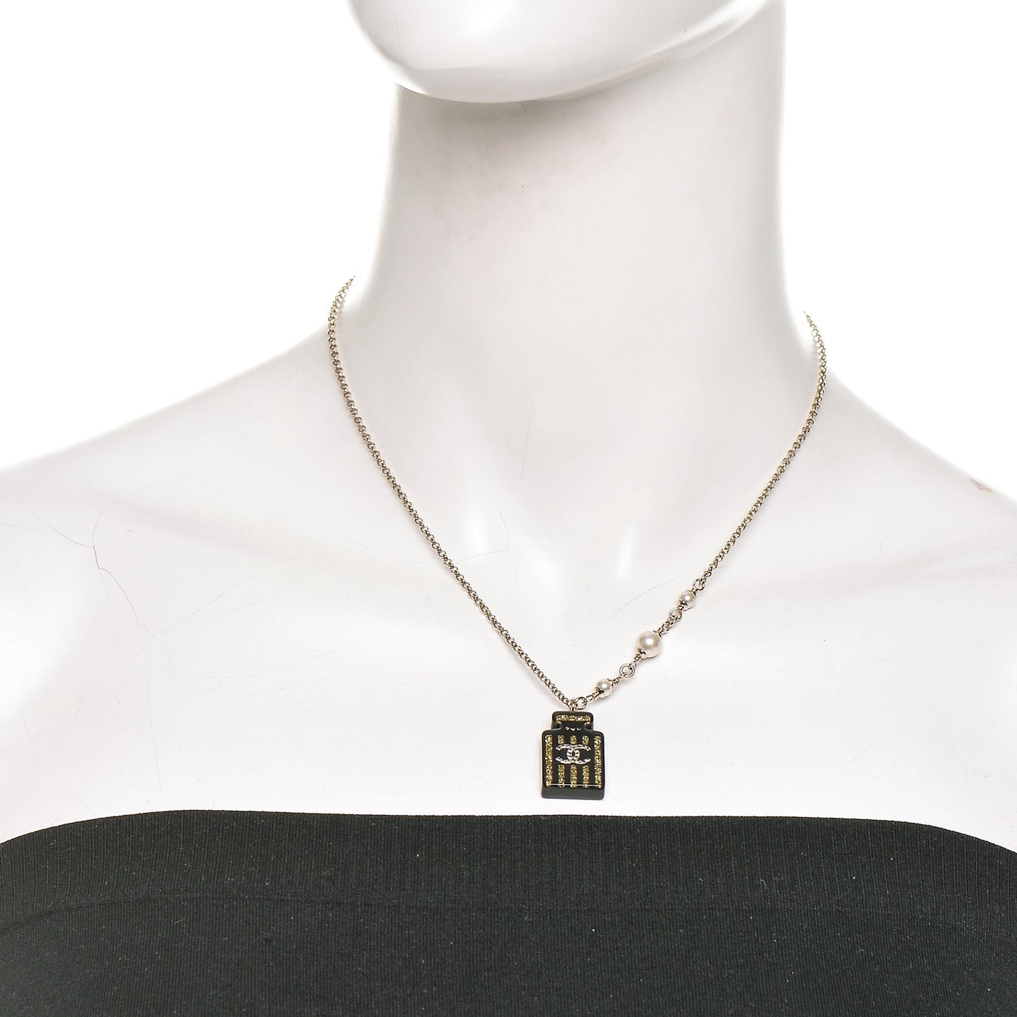 Resin Strass Perfume Bottle CC Necklace Black Gold