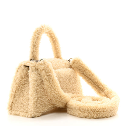 Balenciaga Curly Faux Shearling Small Hourglass Top Handle Bag Beige 3 of 12