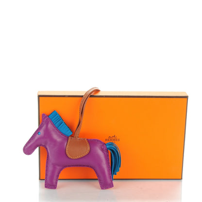 Hermes Milo Lambskin Grigri Rodeo Horse Bag Charm MM Anemone Bleu Izmir Fauve 4 of 4