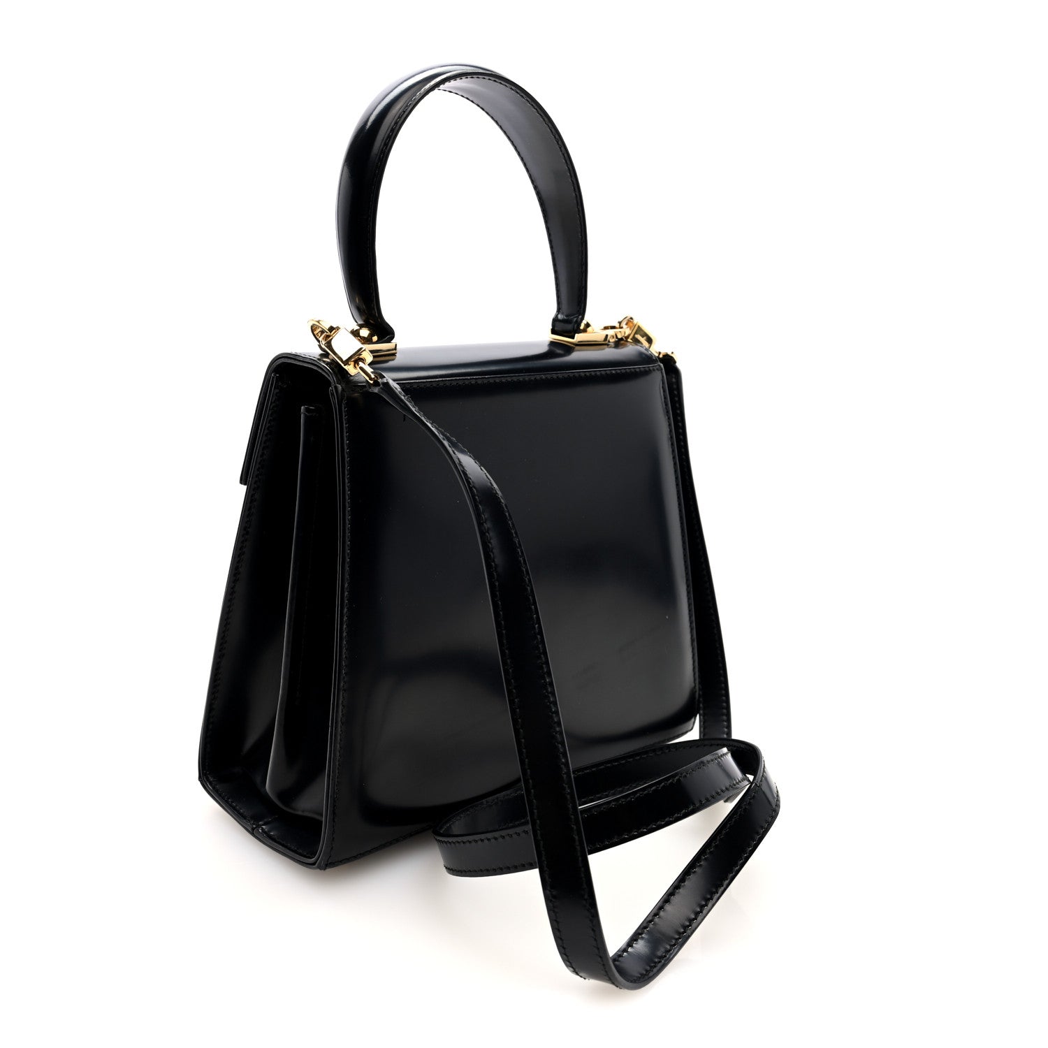 Salvatore Ferragamo ブラック パーティーバッグ Salvatore Ferragamo Hammered Calfskin Small Iconic Top Handle Bag