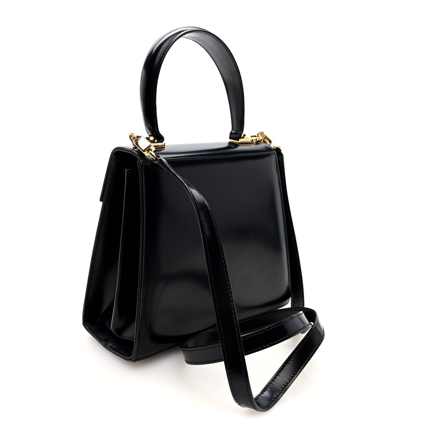 Hammered Calfskin Small Iconic Top Handle Bag Black