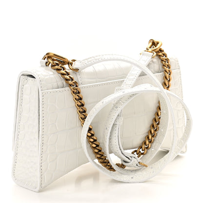 Balenciaga Shiny Calfskin Crocodile Embossed Hourglass Chain Bag XS White 2 of 8