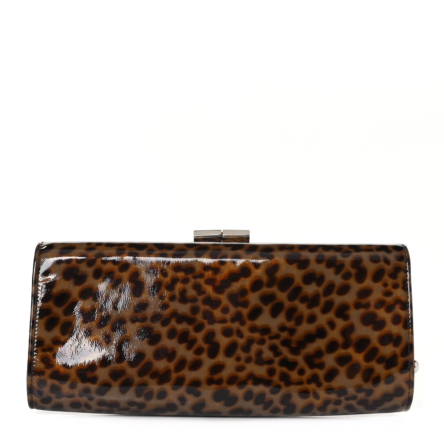 Patent Leopard Clutch Natural