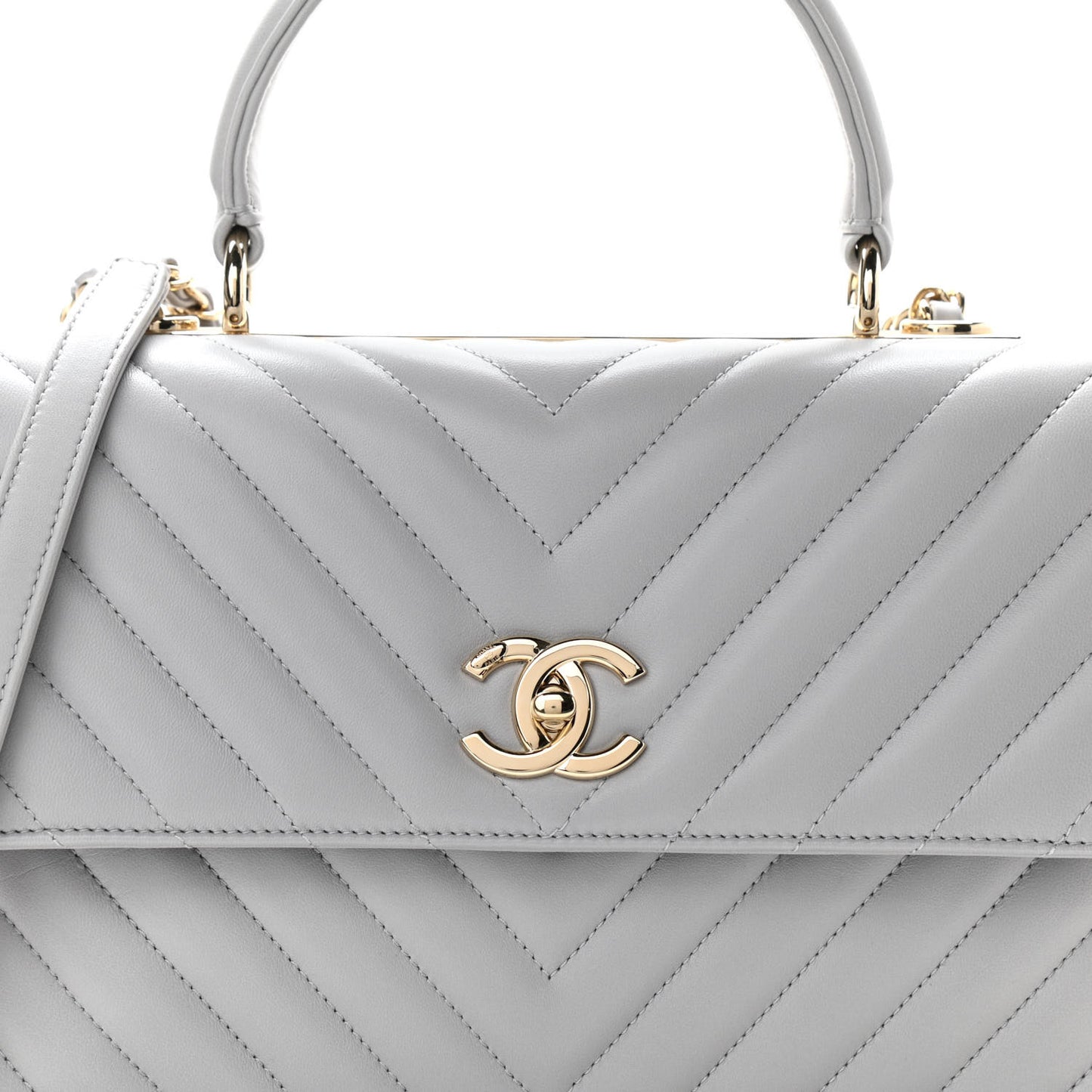Lambskin Chevron Quilted Medium Trendy CC Dual Handle Flap Bag Grey