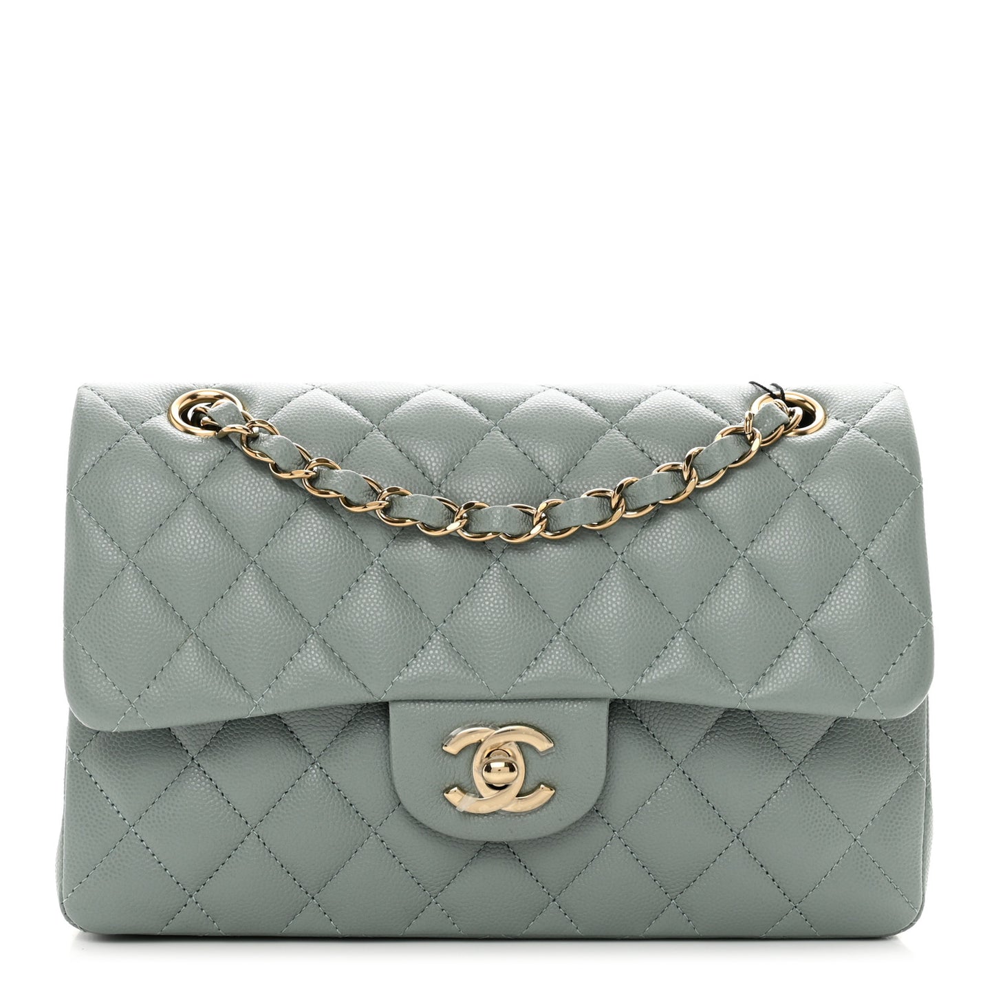 Caviar Quilted Small Double Flap Grey