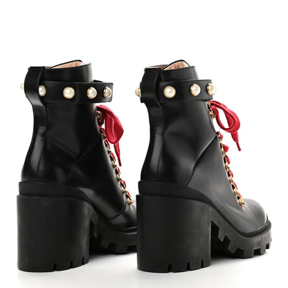 Gucci Magnum Calfskin Pearl Lace Up Combat Ankle Boots 39 Black 4 of 8