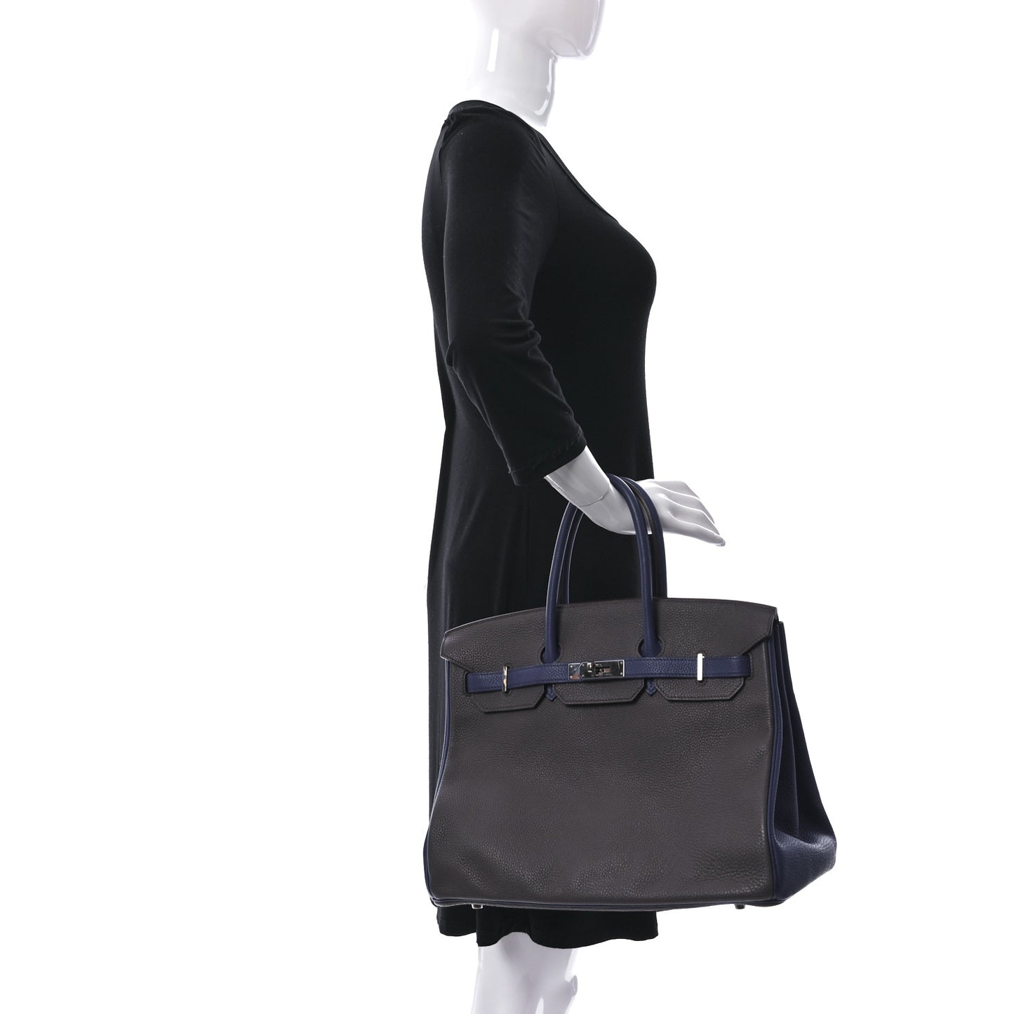 Togo Bi Color Horseshoe Birkin 35 Etain Bleu Electrique