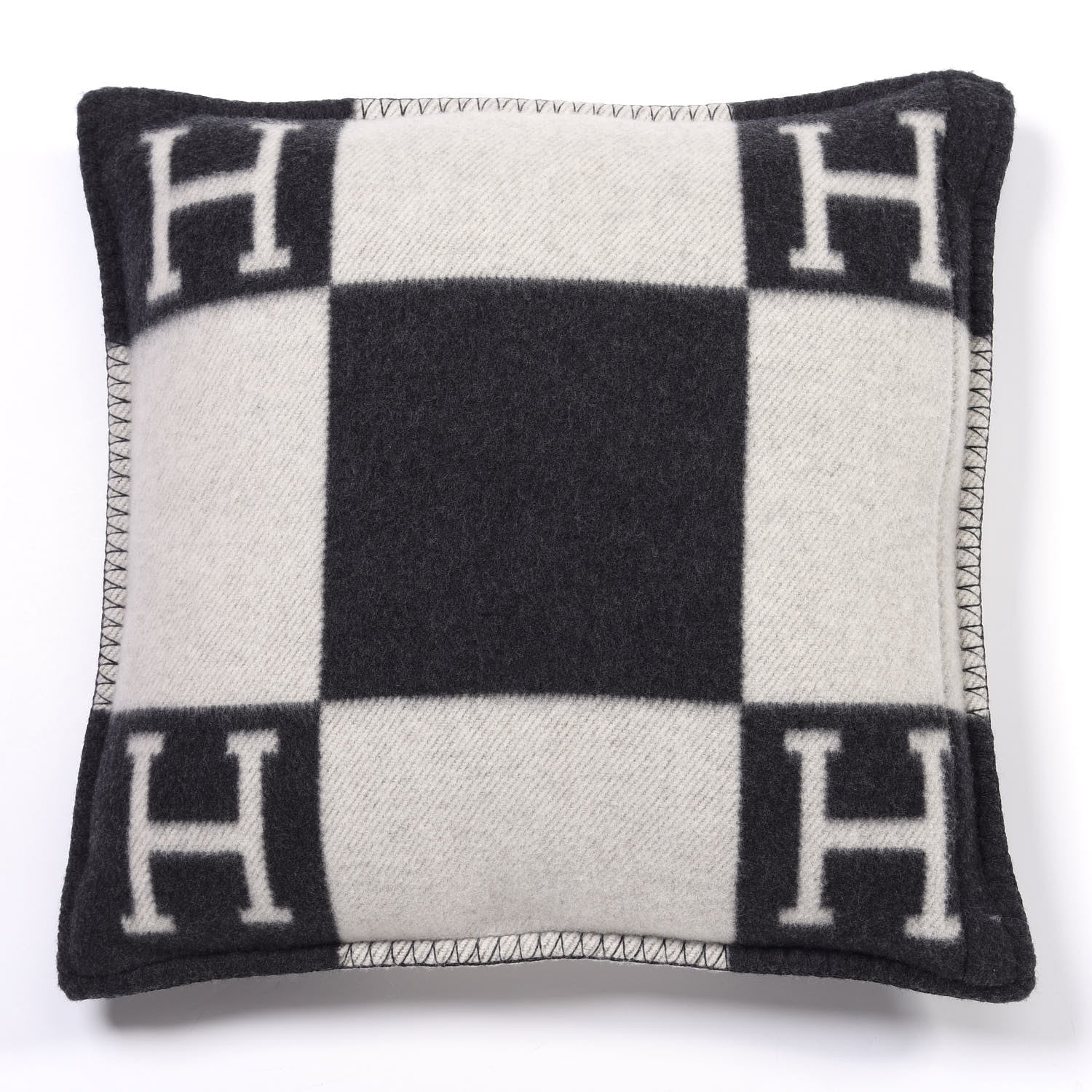 Hermes Wool Cashmere Avalon Pillow PM Ecru Gris Fonce 2 of 3
