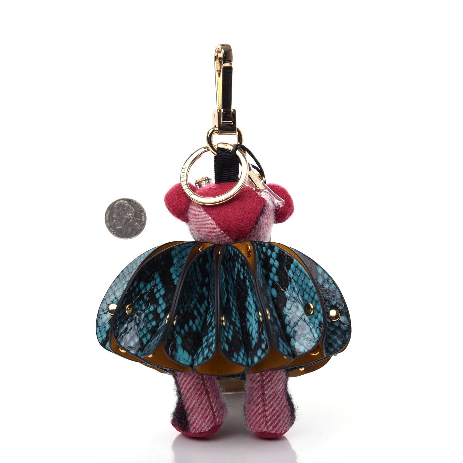 Burberry Cashmere Check Calfskin Crystal Concertina Thomas Bear Bag Charm Fuchsia Pink 2 of 4