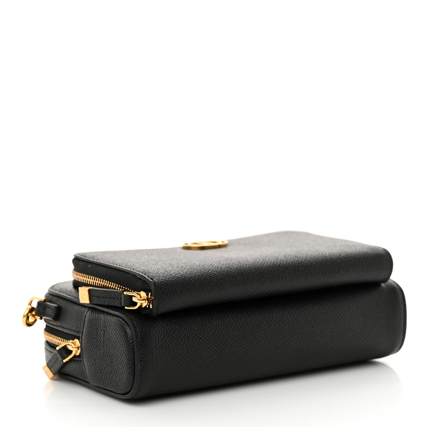 Grained Calfskin Caro Double Pouch Black