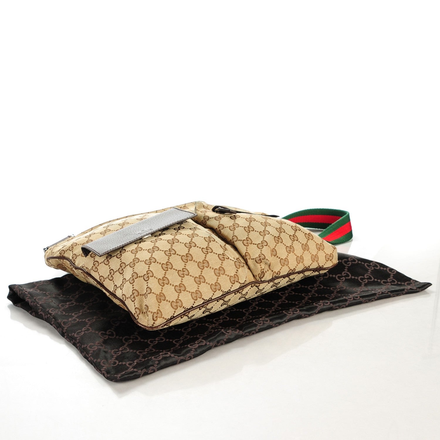 Gucci Monogram Web Medium Double Pocket Messenger Bag Dark Brown 4 of 8