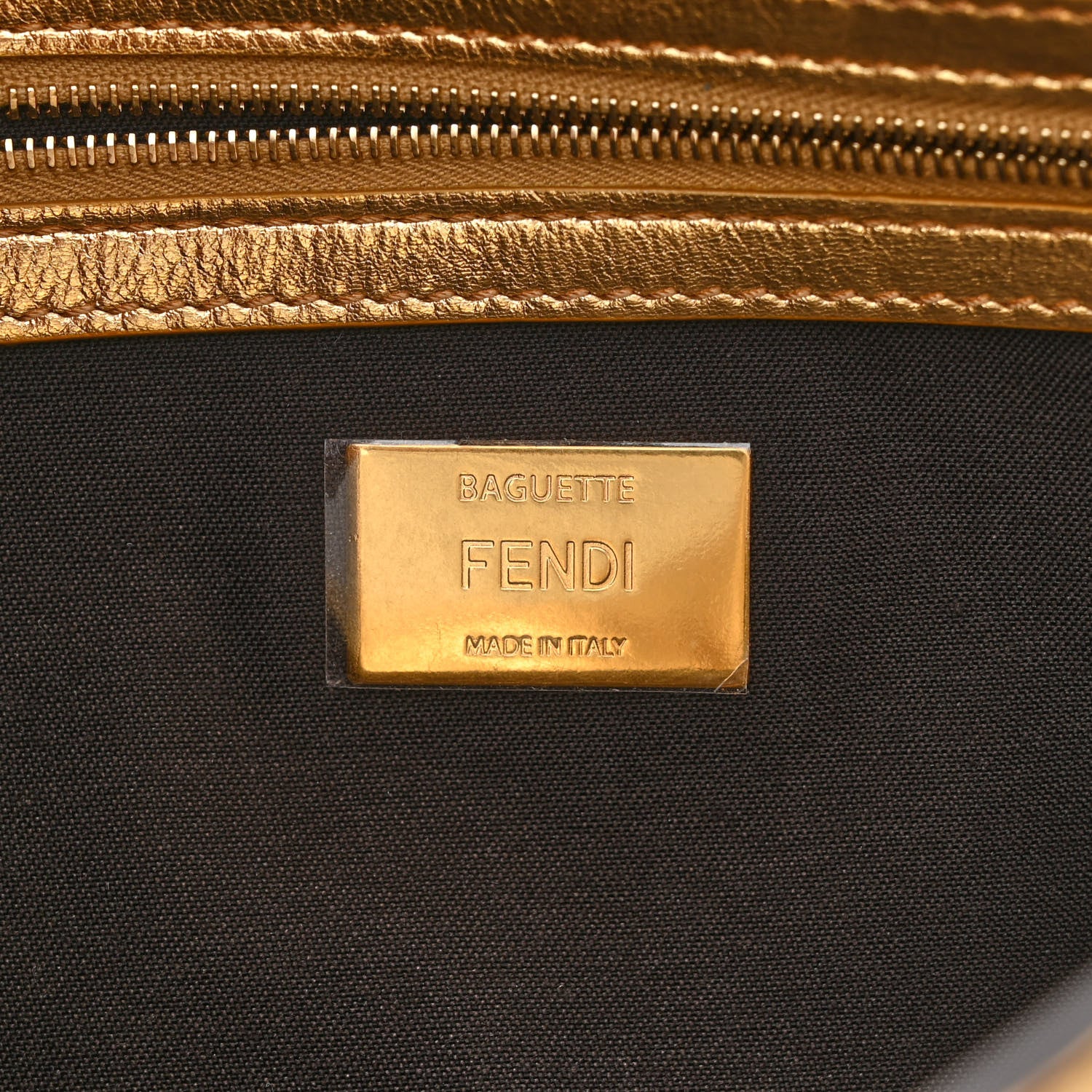 Fendi Vitello Catalan Mirror FF 1974 Embossed Baguette Gold 6 of 10