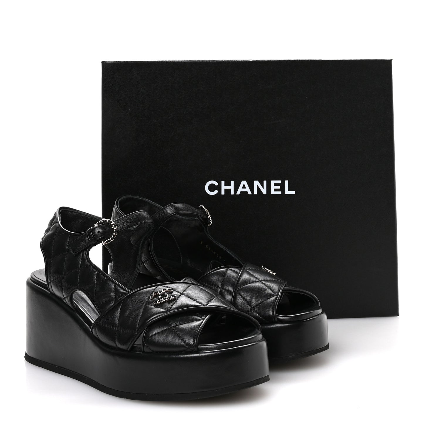 Lambskin Quilted Platform Sandals 39.5 Black