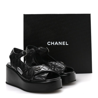 Chanel Lambskin Quilted Platform Sandals 39.5 Black 9 of 9
