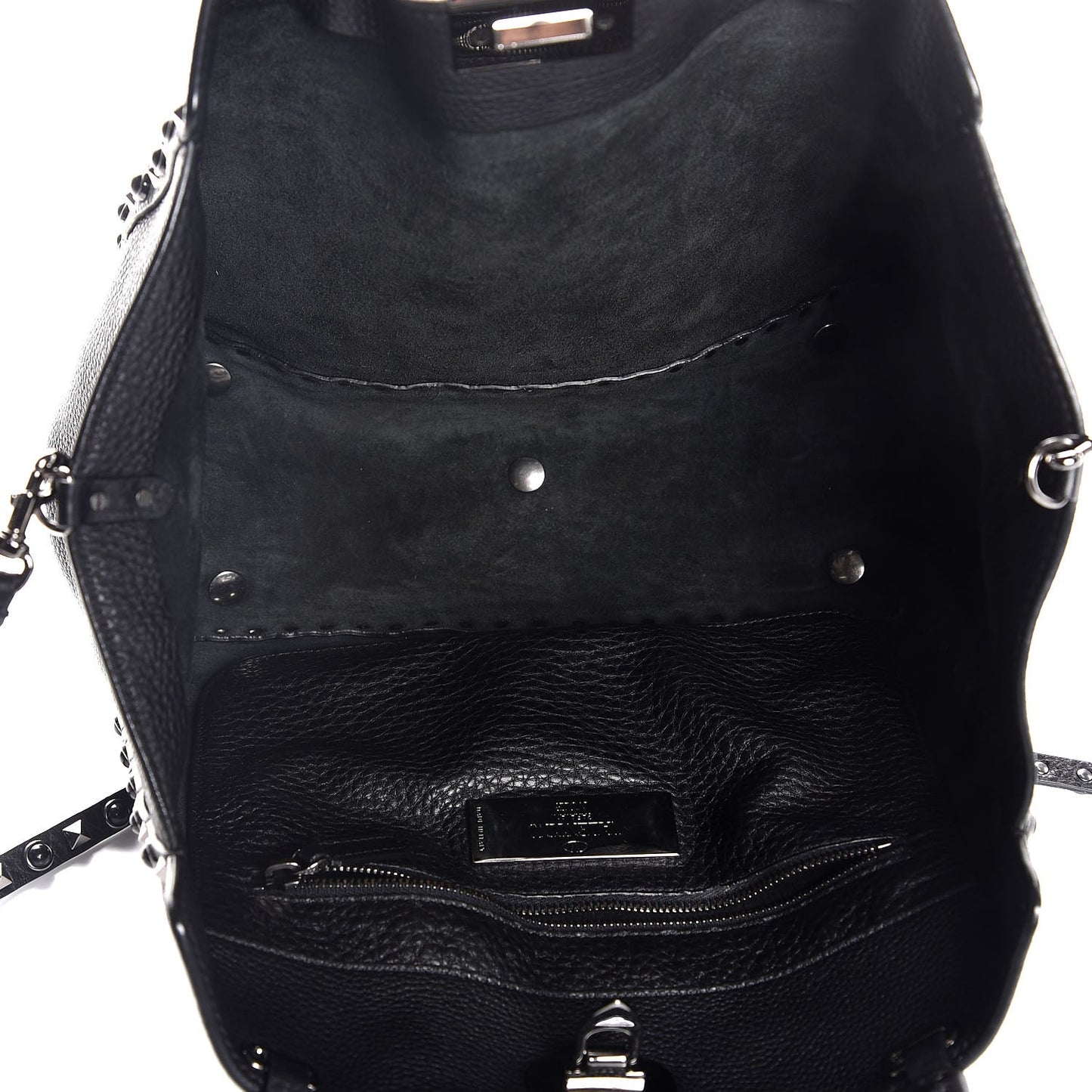 Grained Calfskin Onyx Medium Rockstud Rolling Tote Black
