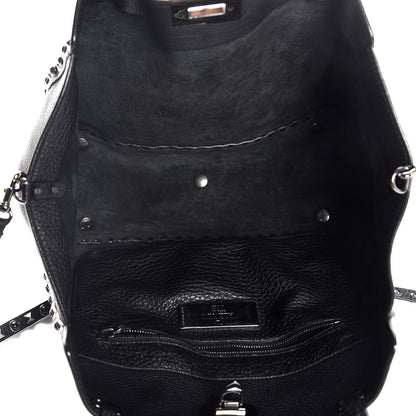 Valentino Garavani Grained Calfskin Onyx Medium Rockstud Rolling Tote Black 6 of 8