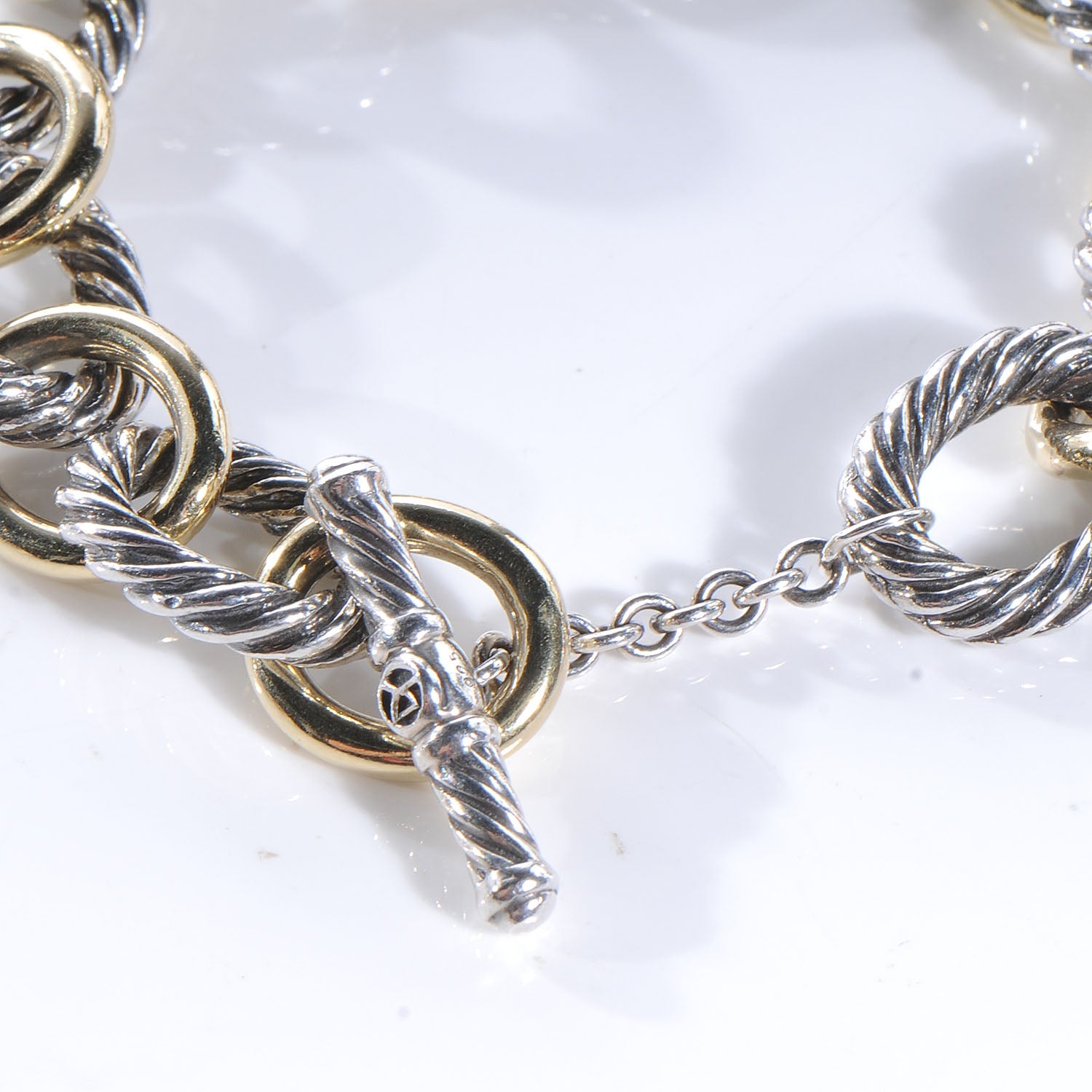 David Yurman Sterling Silver 18K Yellow Gold 12mm Large Oval Link Bracelet 3 of 4