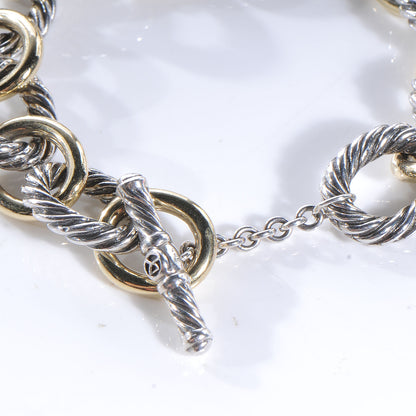 David Yurman Sterling Silver 18K Yellow Gold 12mm Large Oval Link Bracelet 3 of 4