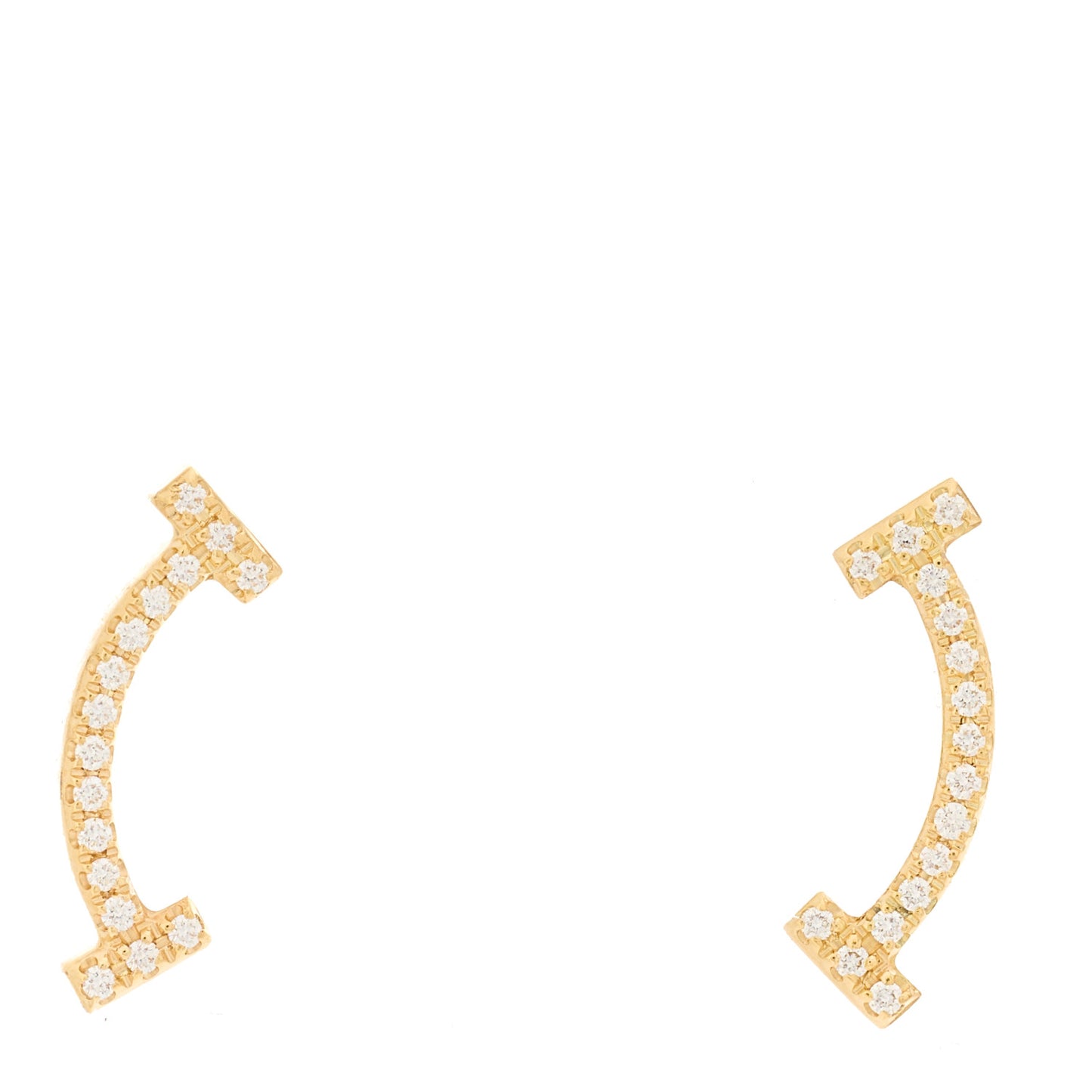 18K Yellow Gold Diamond T Smile Earrings
