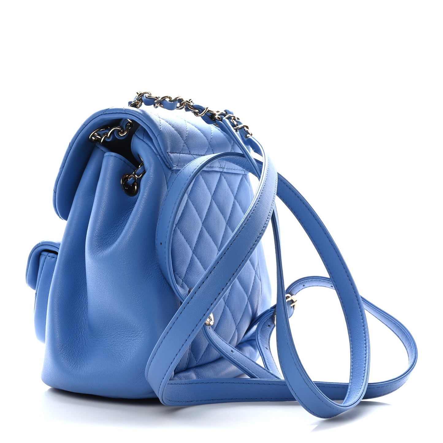 Lambskin Quilted Small Duma Drawstring Backpack Blue