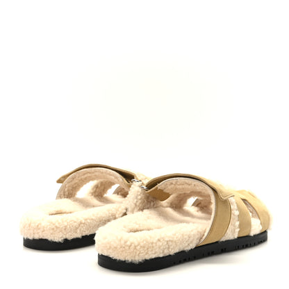 Hermes Suede Goatskin Woolskin Womens Chypre Sandals 37.5 Beige Albatre 4 of 8
