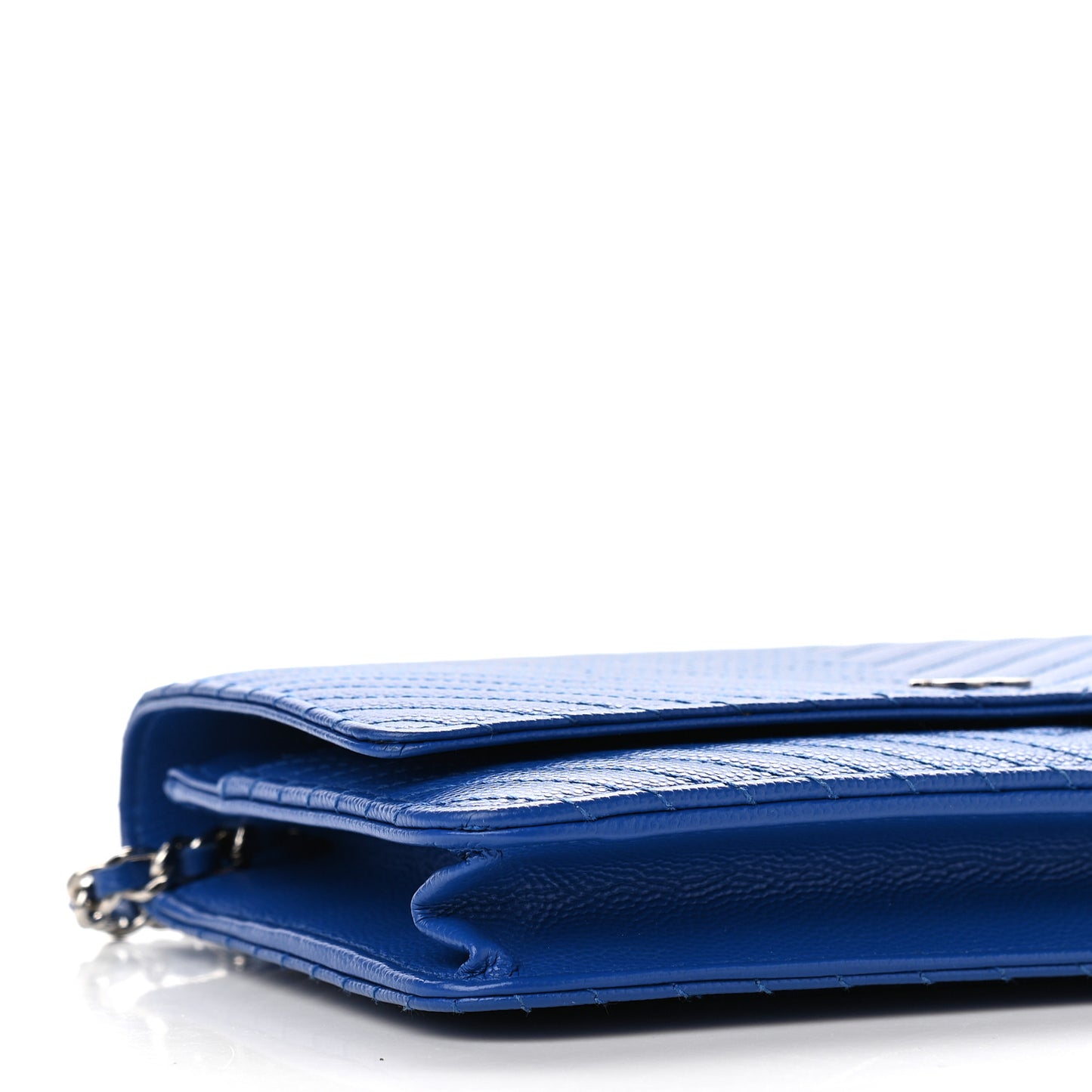 Caviar Chevron Quilted Wallet On Chain WOC Bright Blue