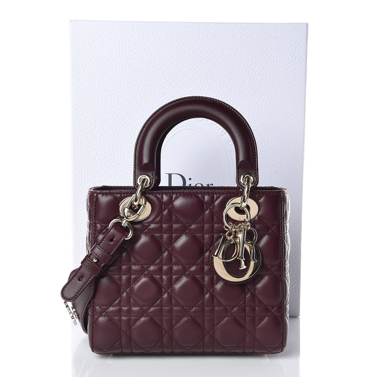 Lambskin Cannage Small Lucky Badges My Lady Dior Burgundy