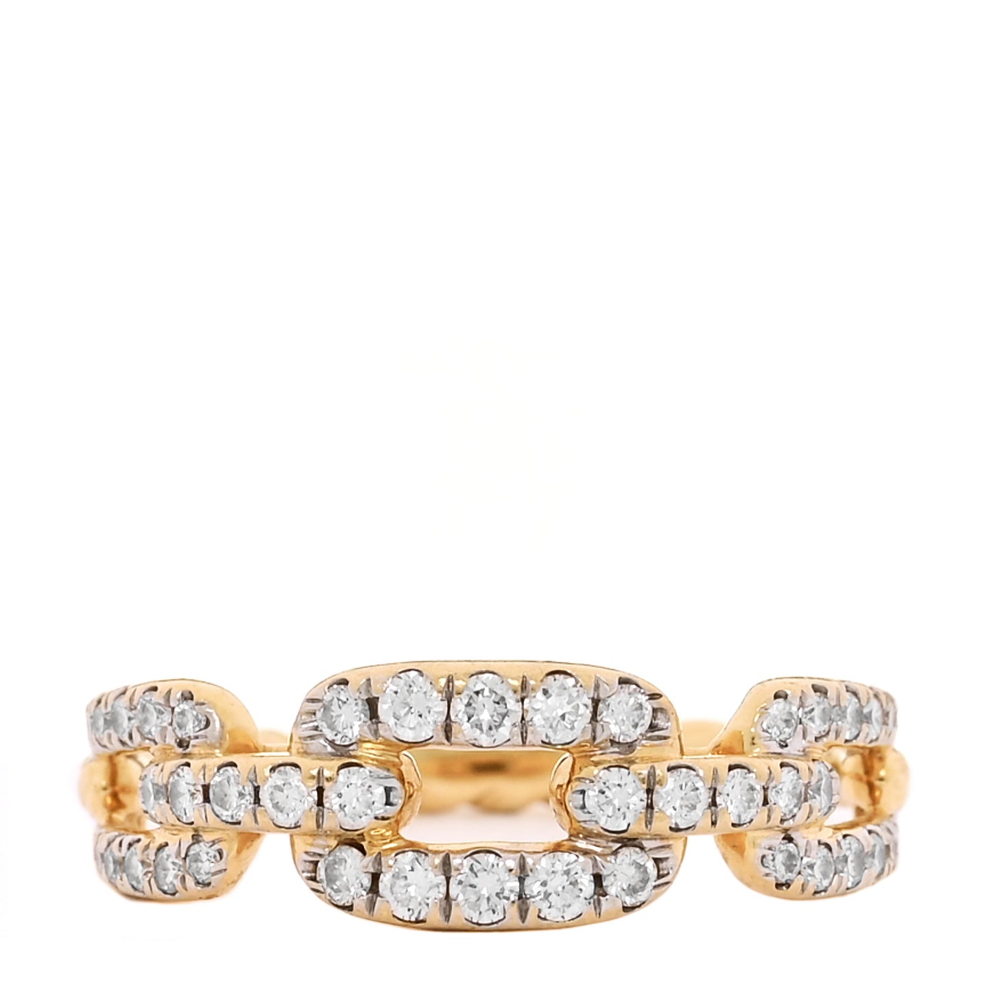 18K Yellow Gold Diamond 7mm Stax Single Row Chain Link Ring 56 7.75