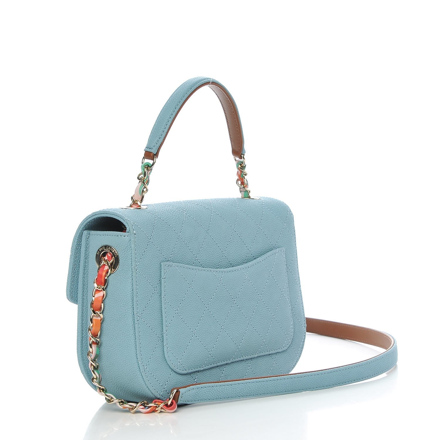 Chanel Grained Calfskin Quilted Small Cuba Top Handle Flap Blue 3 of 9