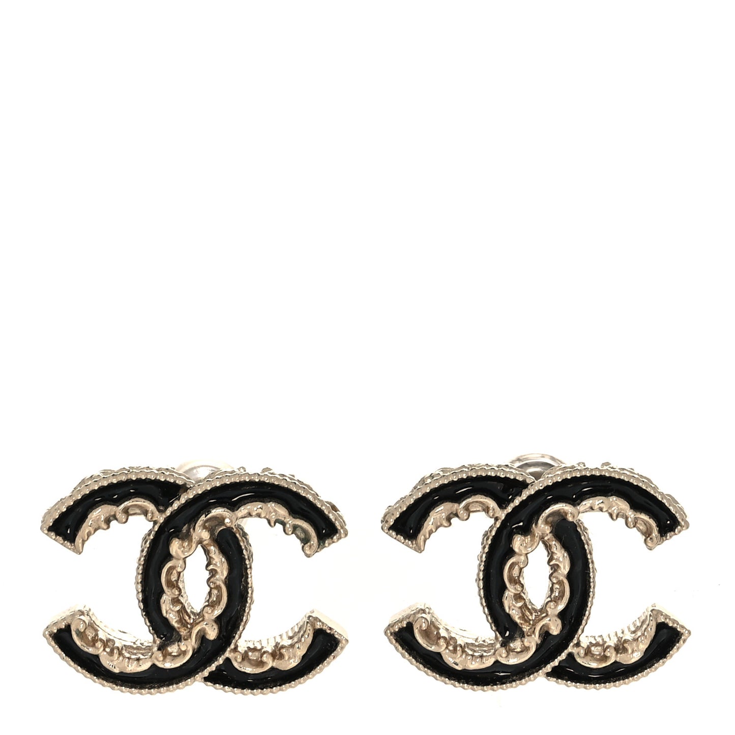Enamel CC Baroque Earrings Black Gold