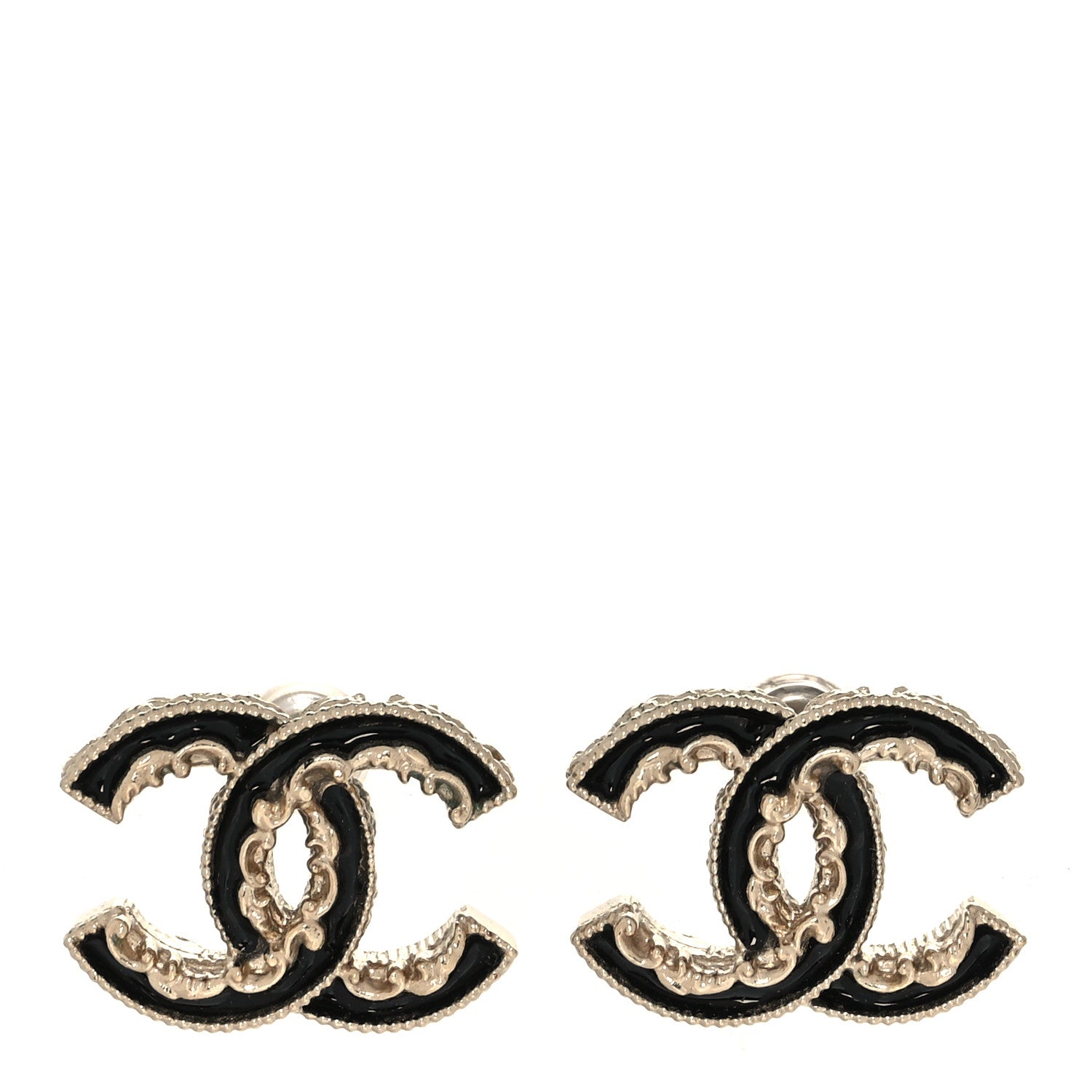 Chanel Enamel CC Baroque Earrings Black Gold 1 of 5
