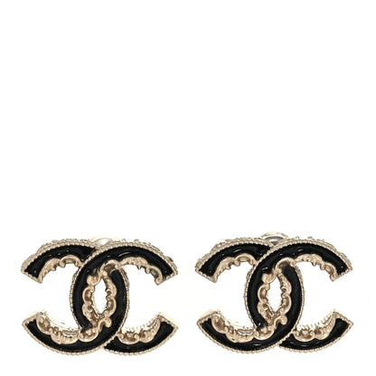 Chanel Enamel CC Baroque Earrings Black Gold 1 of 5