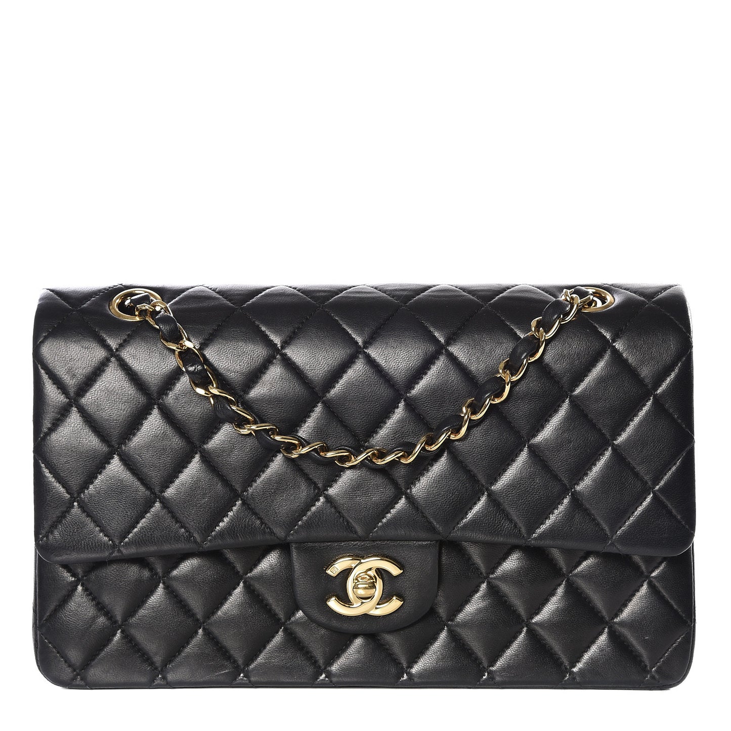 Lambskin Quilted Medium Double Flap Black