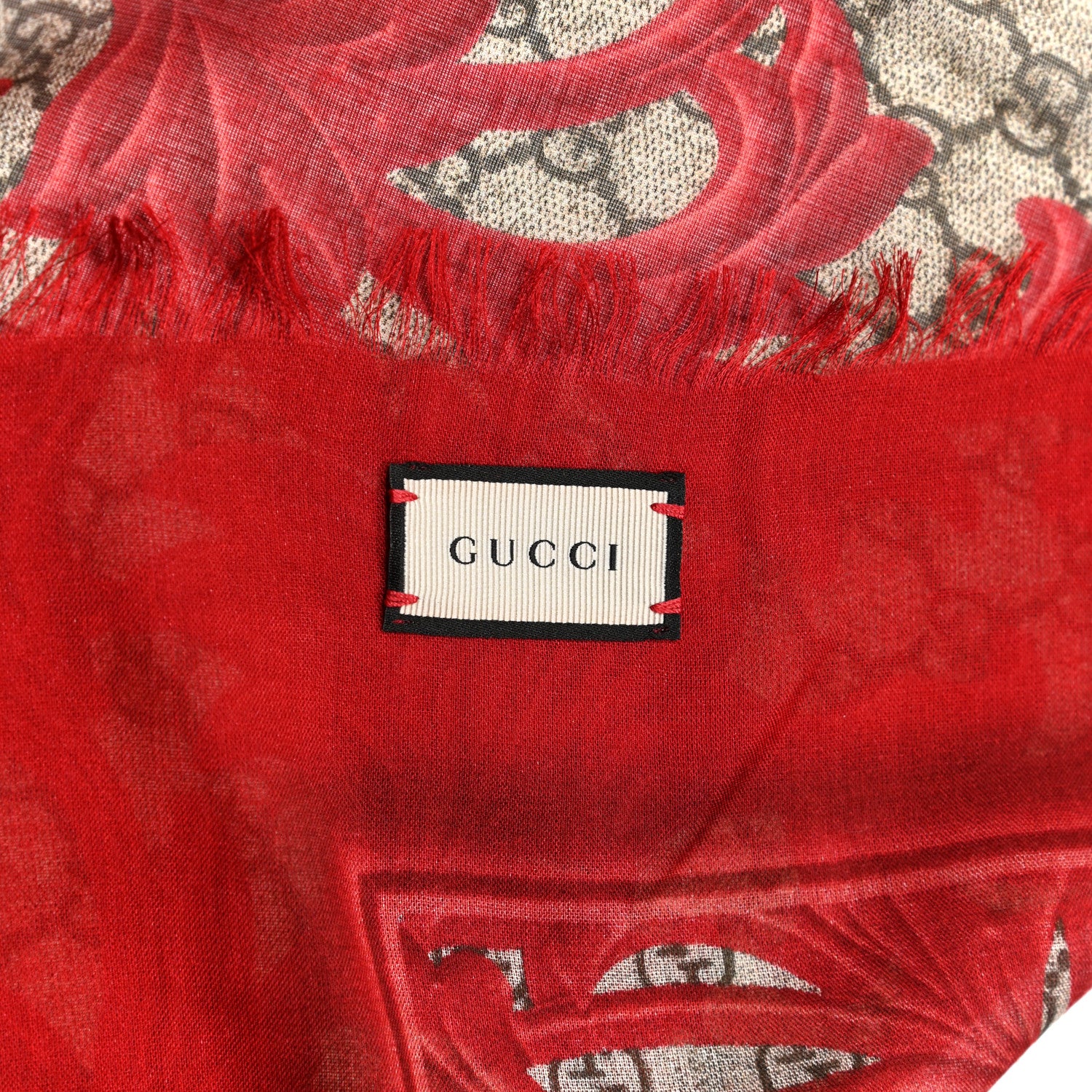 Gucci Modal Silk Monogram Big Arabesque Shawl Red Beige 3 of 4