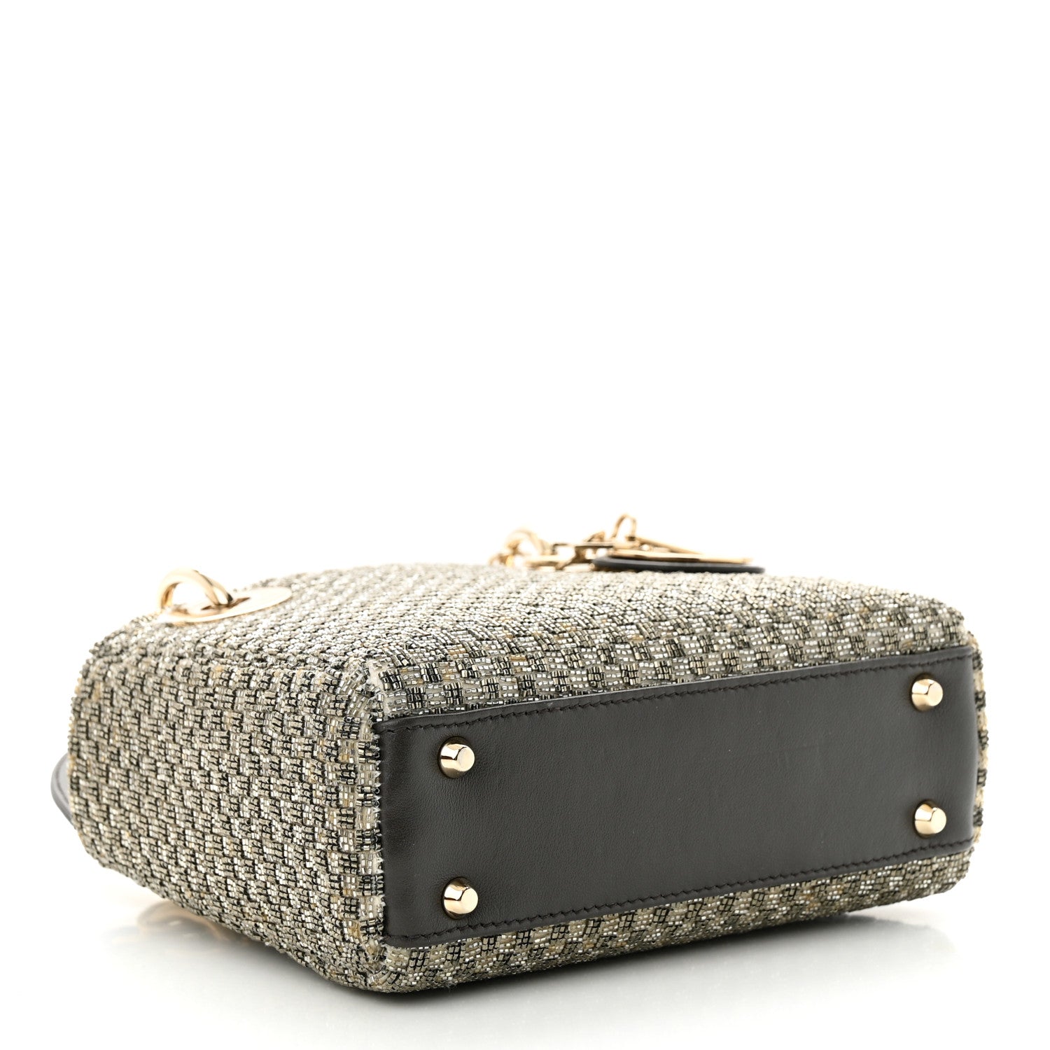 Christian Dior Calfskin Beaded Checkered Mini Lady Dior Grey White 4 of 10