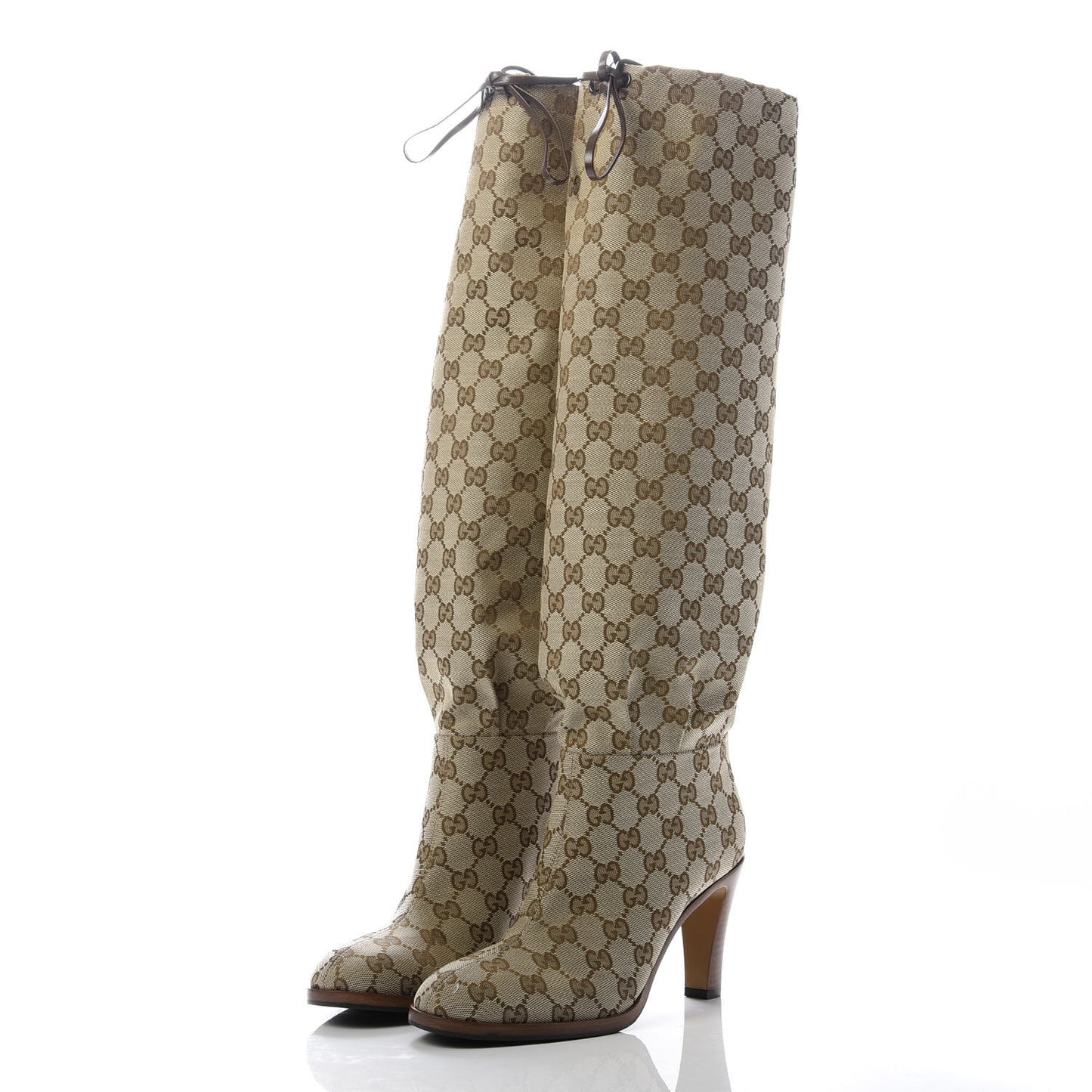 Monogram Lisa Mid Heel Boots 37.5 Beige Ebony