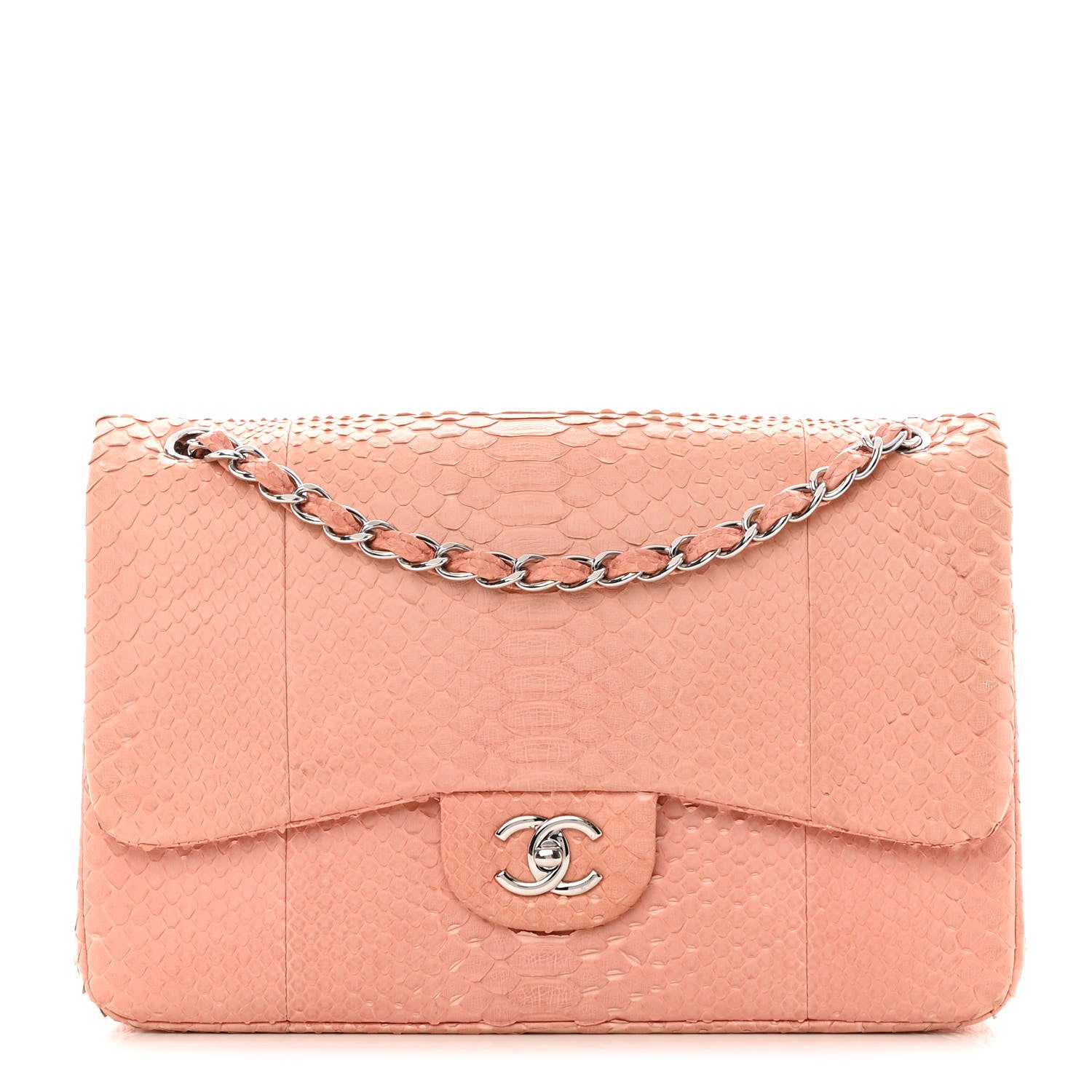 Chanel Snakeskin Jumbo Double Flap Pink 1 of 18