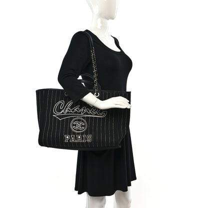 Chanel Canvas Calfskin Striped Medium Deauville Tote Black White 2 of 10