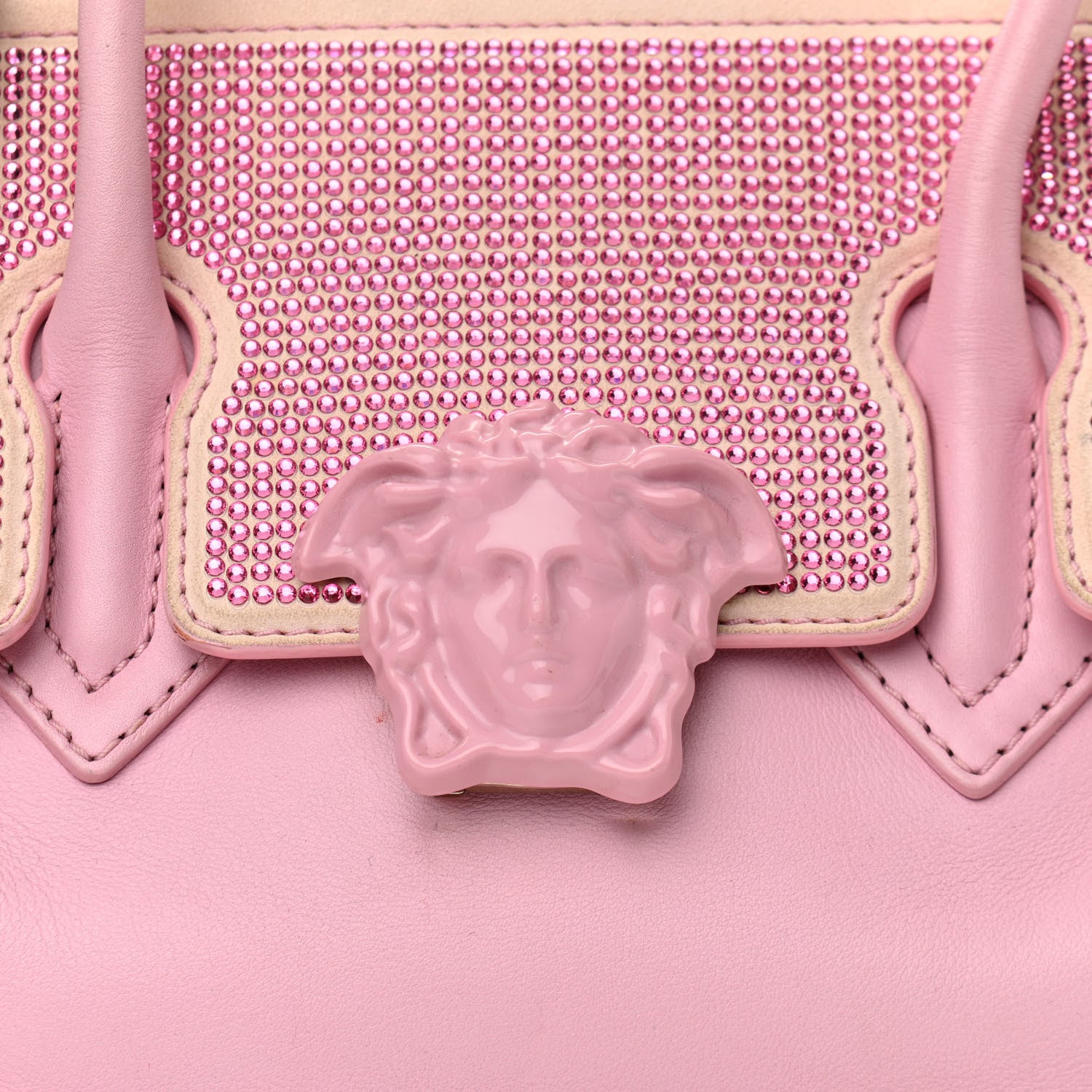 Versace Calfskin Crystal Medium Baroque Palazzo Empire Bag Pink 8 of 19