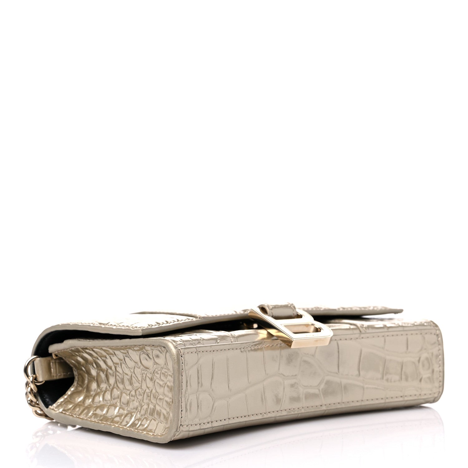 Balenciaga Shiny Calfskin Crocodile Embossed Hourglass Chain Bag Light Gold 4 of 10