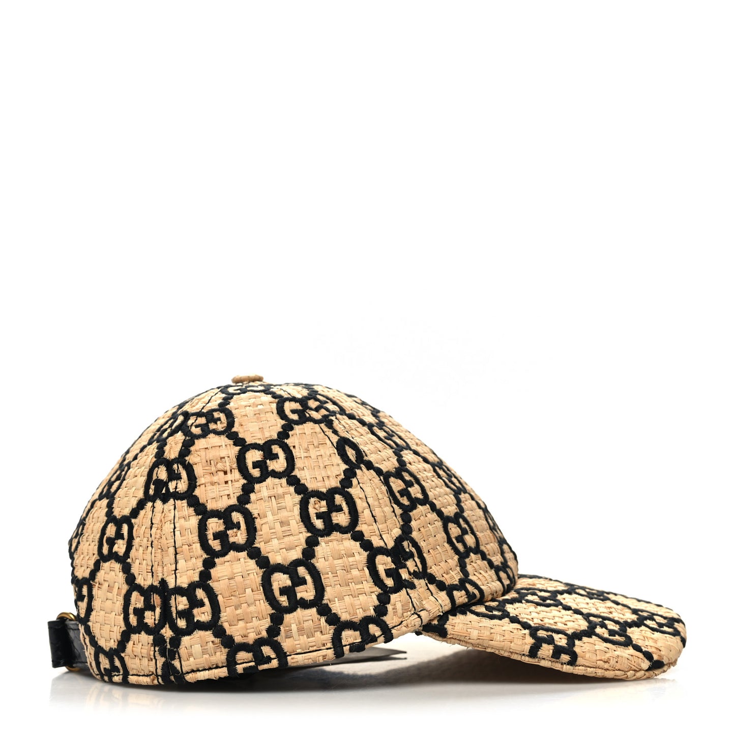 Raffia GG Monogram Elaphe Embroidered Aisha Baseball Hat M Ivory Black