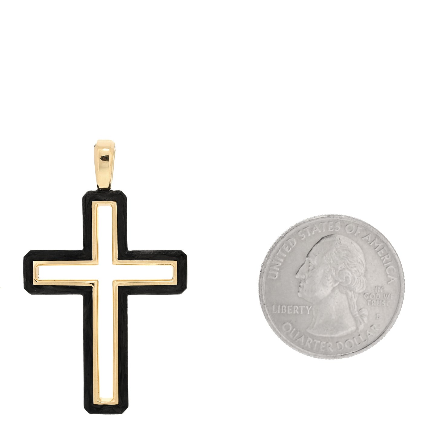 18K Yellow Gold Forged Carbon 24mm Cross Pendant