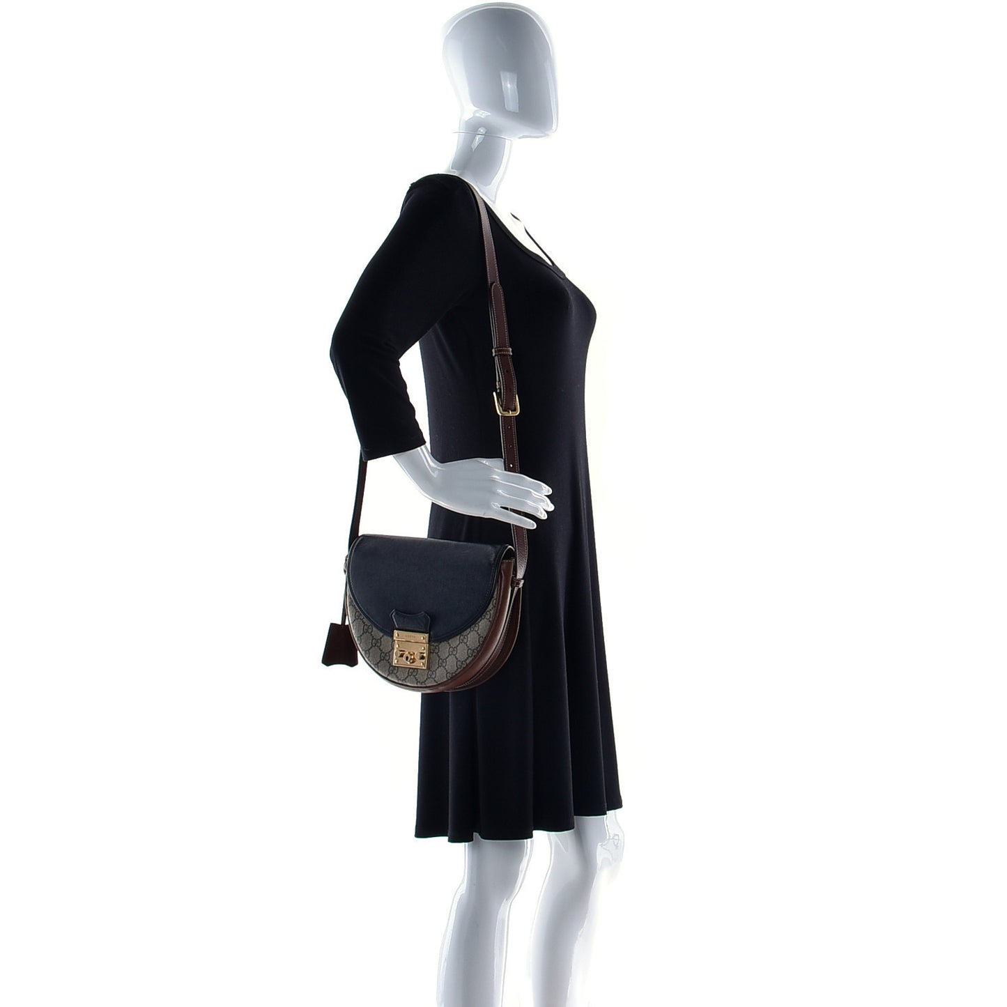 GG Supreme Monogram Calfskin Small Padlock Messenger Shoulder Bag Beige Black Cuir