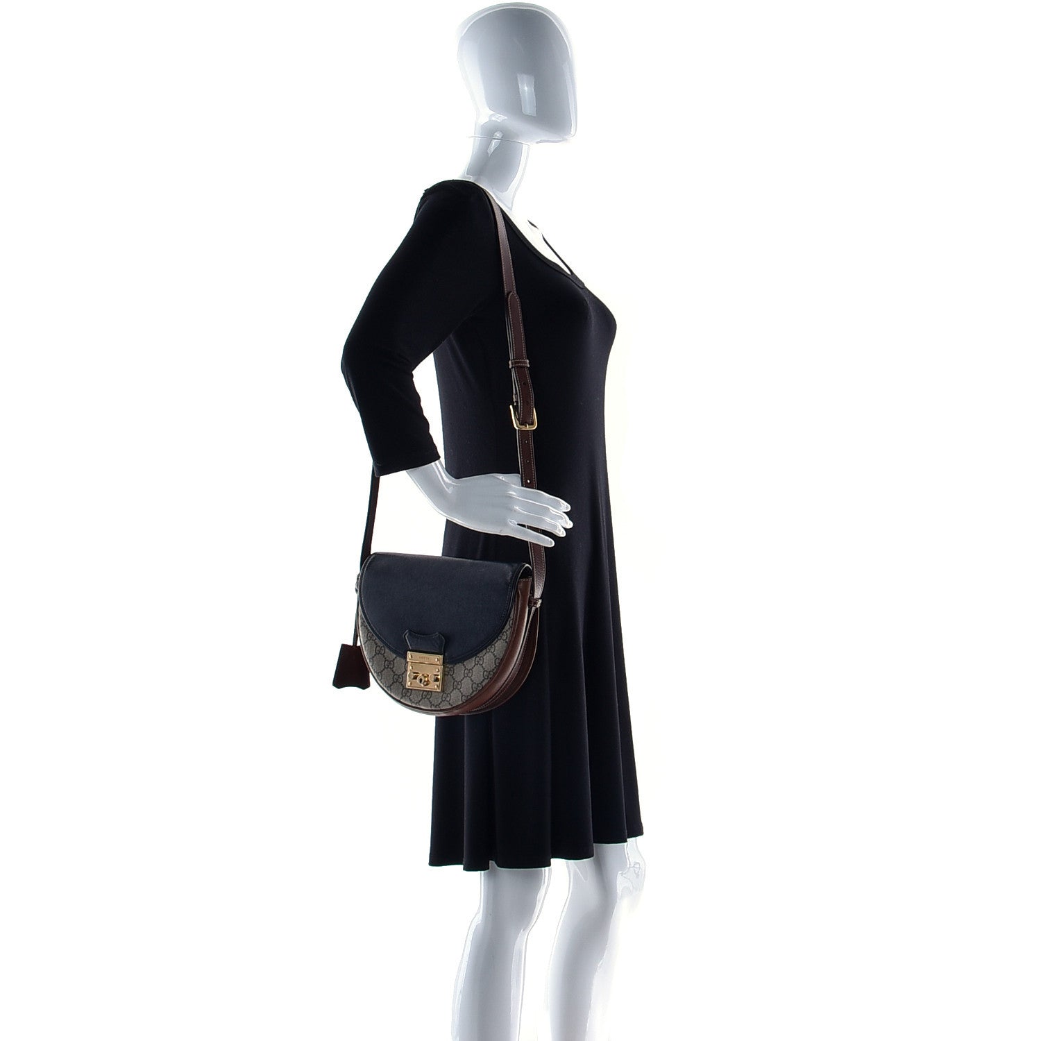 Gucci GG Supreme Monogram Calfskin Small Padlock Messenger Shoulder Bag Beige Black Cuir 2 of 12