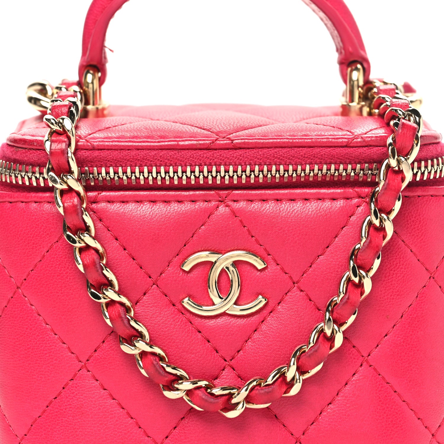 Chanel Lambskin Quilted Mini Top Handle Vanity Case With Chain Dark Pink 9 of 12